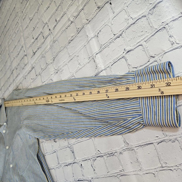 Alan Flusser Large Button Down Long Sleeve Shirt Blue Multicolor Striped - Picture 9 of 9
